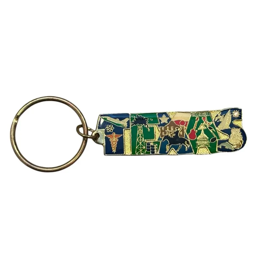 Texas Brass Enamel Vintage 80s 90s Keychain